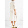Blanc Trois-quarts Longueur Manches Coton Plissé Midi Robe D&#39;été Fabrication En Gros Mode Femmes Vêtements (TA0322D)
